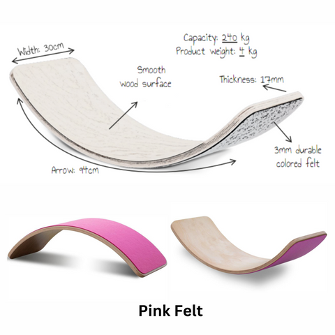 Wooden Balance Board with Pink Felt